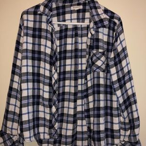 Large blue, black, and white plaid